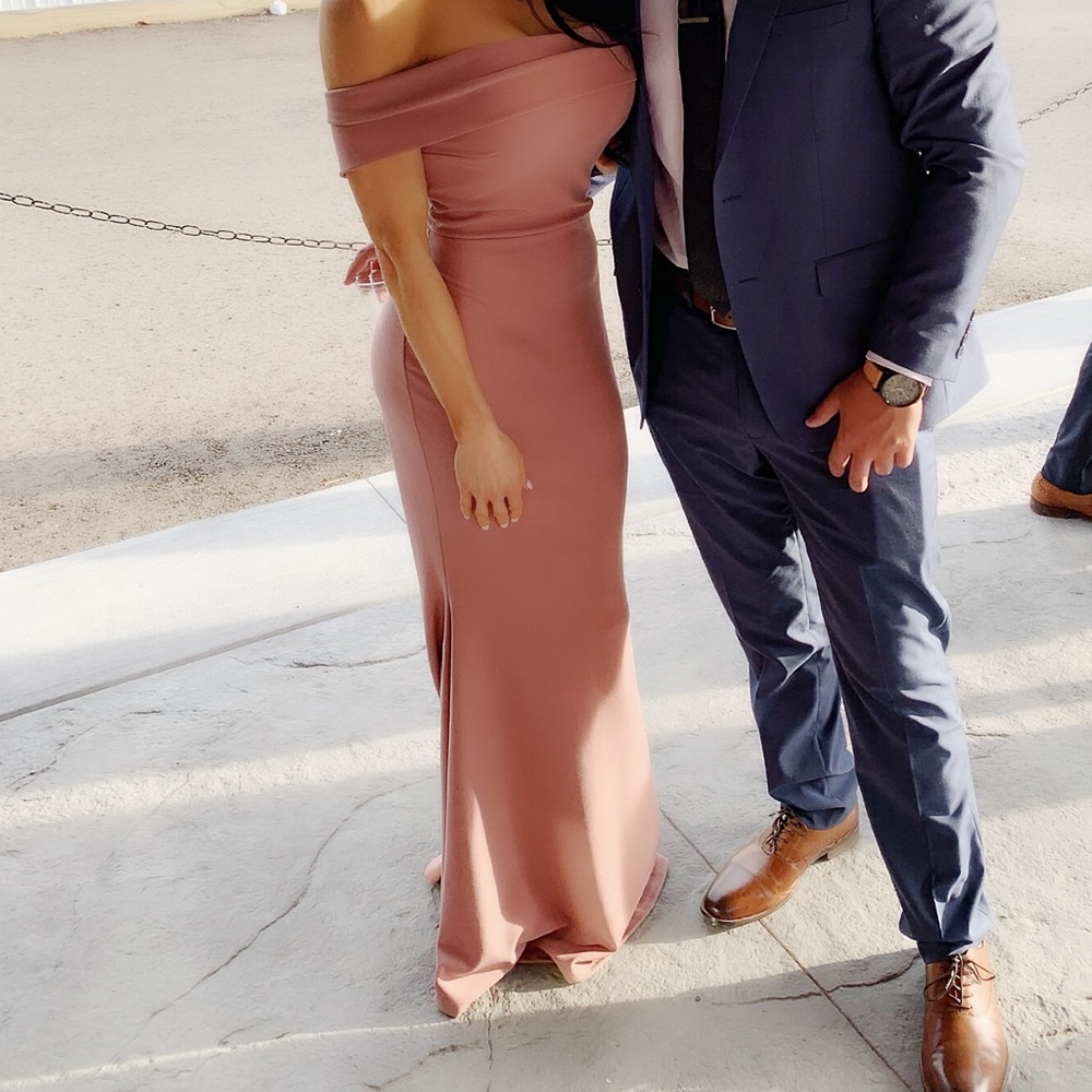 Windsor Pink Off-Shoulder Gown for Wedding Guests